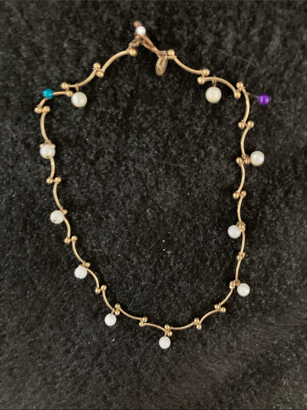 Gold-Tone Pearl Bead Necklace with Accent Stones